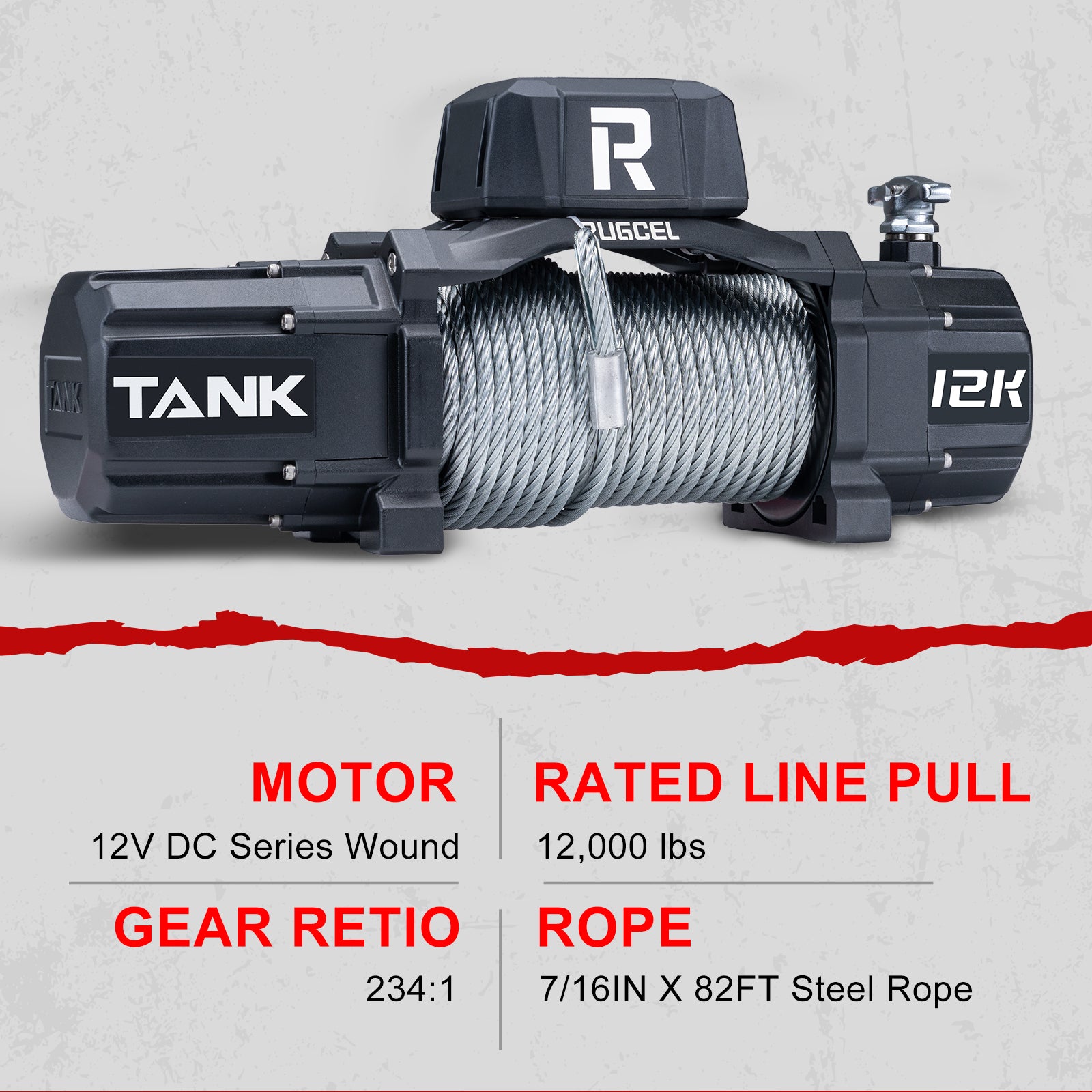 RUGCEL TANK WINCH 12000LB Steel Rope
