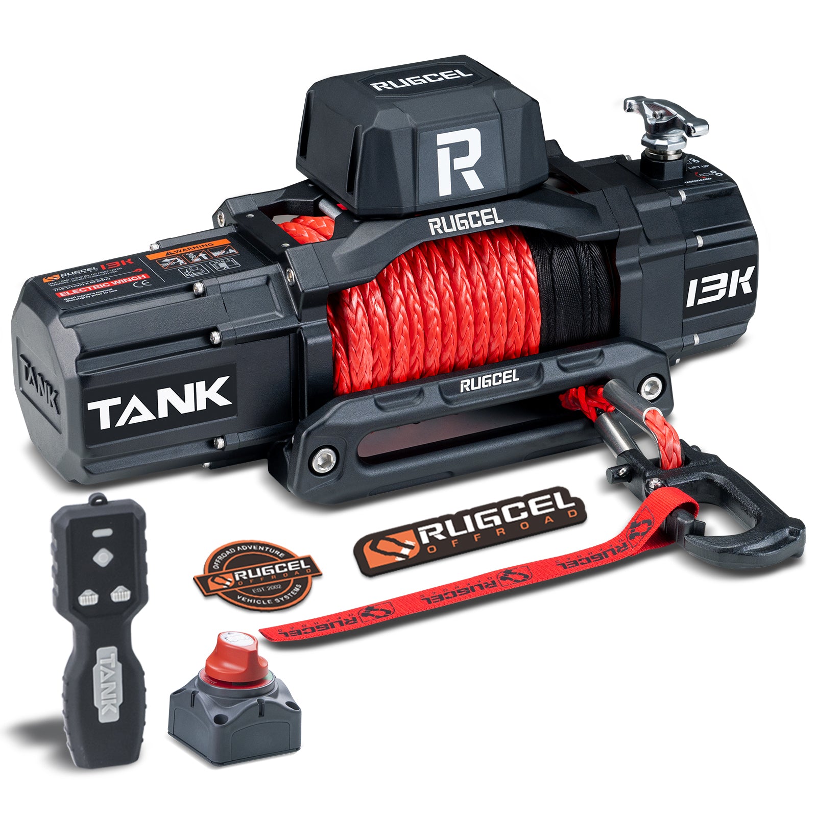 RUGCEL TANK WINCH 13500LB Red Rope