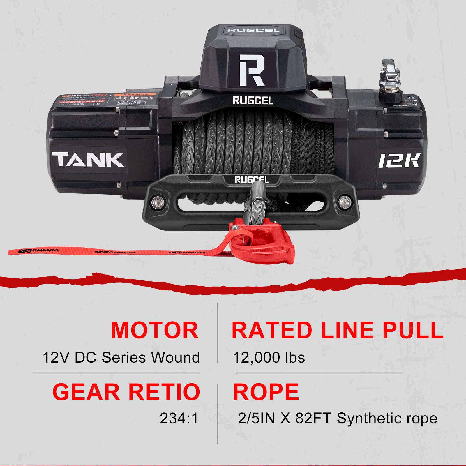 RUGCEL TANK WINCH 12000LB Black Rope