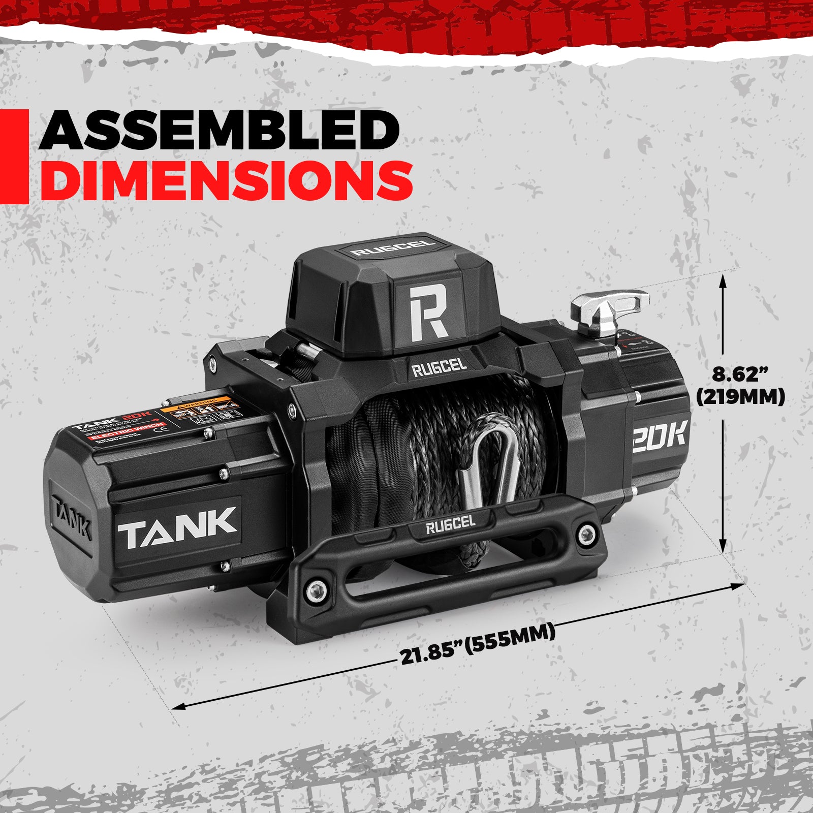 RUGCEL TANK WINCH 20000LB DC Synthetic Rope