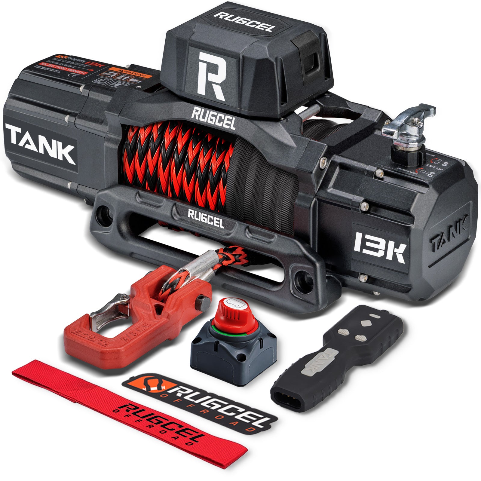 RUGCEL TANK WINCH 13500LB Dual Color Rope
