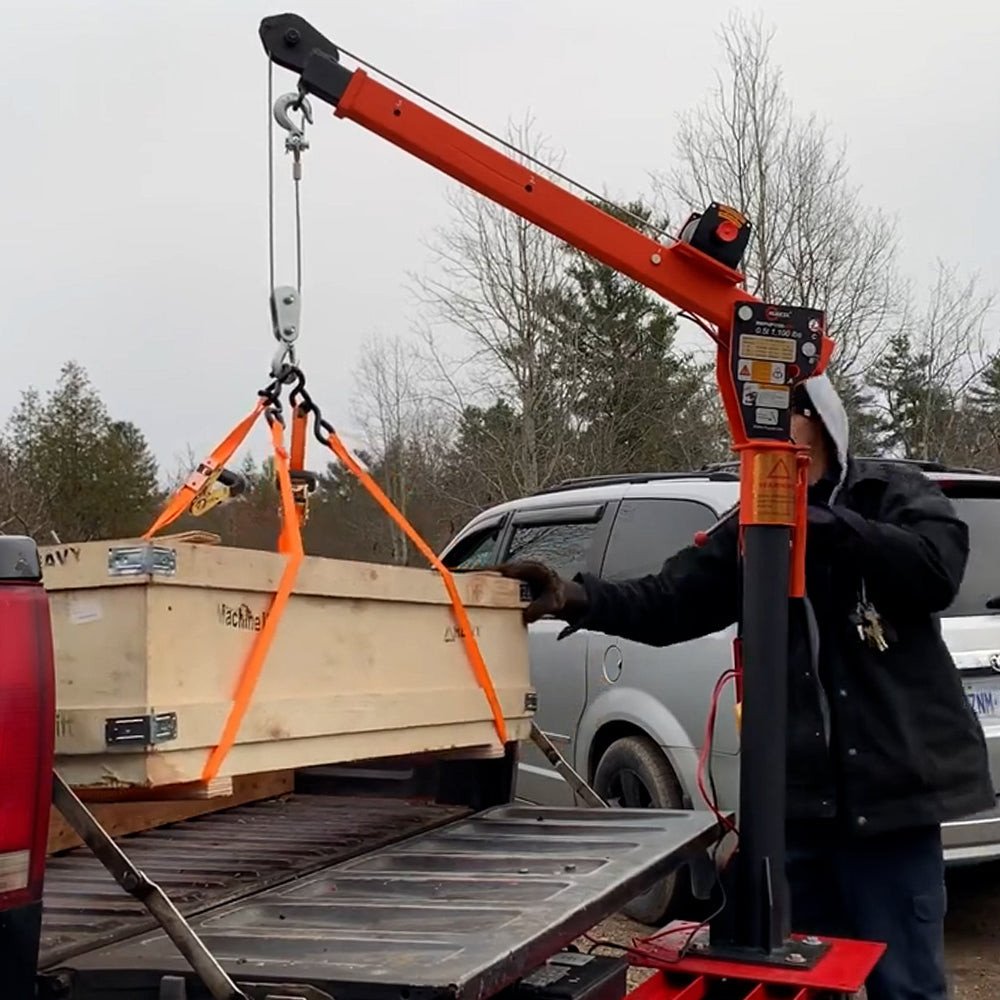RUGCEL 1100lb Folding Truck-Mounted Crane with 12V 3500lb Electric Winch