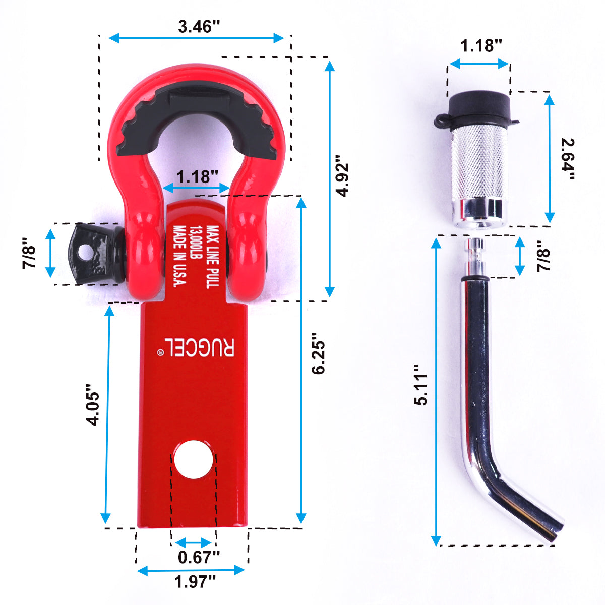 RUGCEL 2 inch Shackle Hitch Receiver and D Ring Shackle