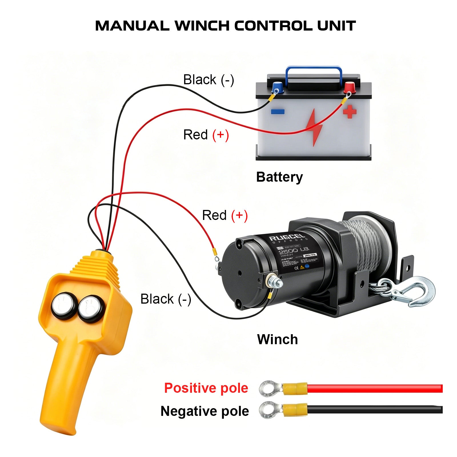 RUGCEL 12V 2500LB WINCH ATV/UTV Steel Rope