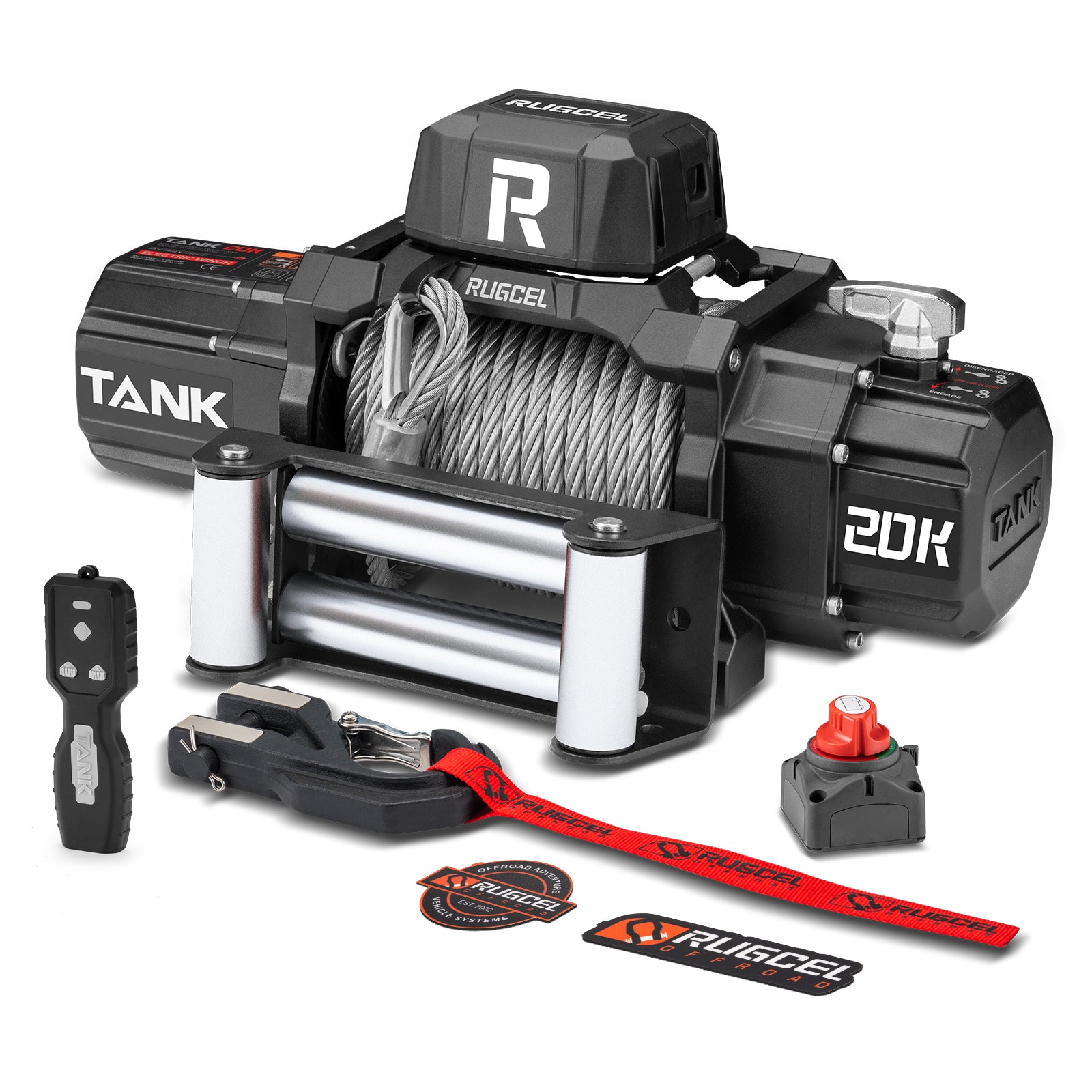 RUGCEL TANK WINCH 12V  20000LB Steel Rope