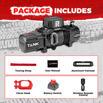 RUGCEL TANK WINCH  12000LB Black Rope
