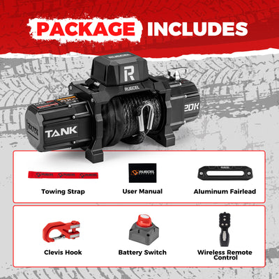 RUGCEL TANK WINCH  20000LB DC Synthetic Rope