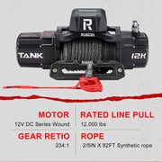 RUGCEL TANK WINCH  12000LB Black Rope