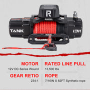 RUGCEL TANK WINCH  13500LB Red Rope