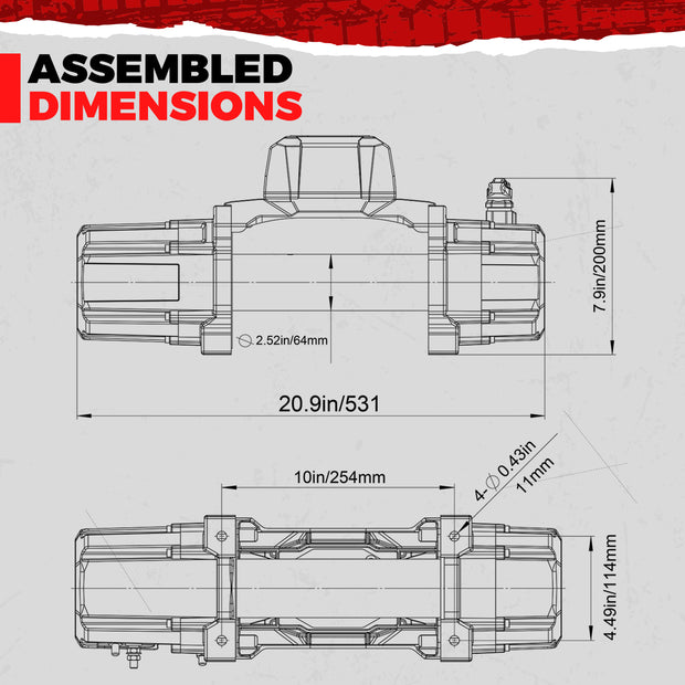 RUGCEL TANK WINCH  12000LB Black Rope