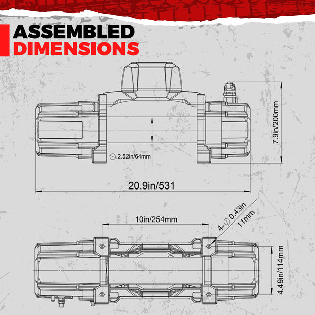 RUGCEL TANK WINCH  13500LB Dual Color Rope