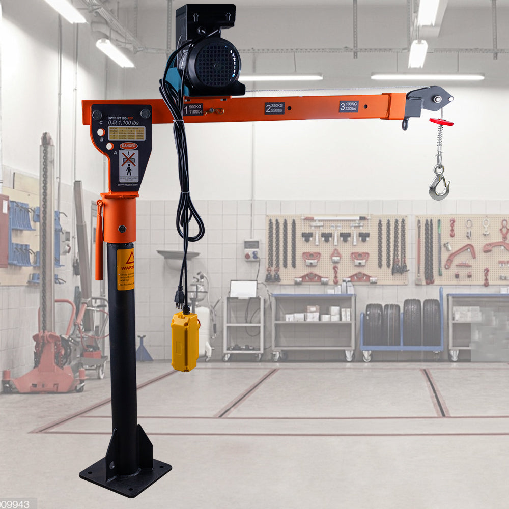 RUGCEL 1100lb Folding Household Hoist Truck Crane with 110V Electric 880lb Hoist