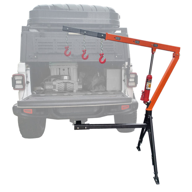 RUGCEL 1500 lb Stretchable Receiver Hitch Mounted Hydraulic Swivel Pickup Truck Crane