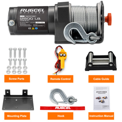 RUGCEL 12V 2500LB WINCH ATV/UTV Steel Rope