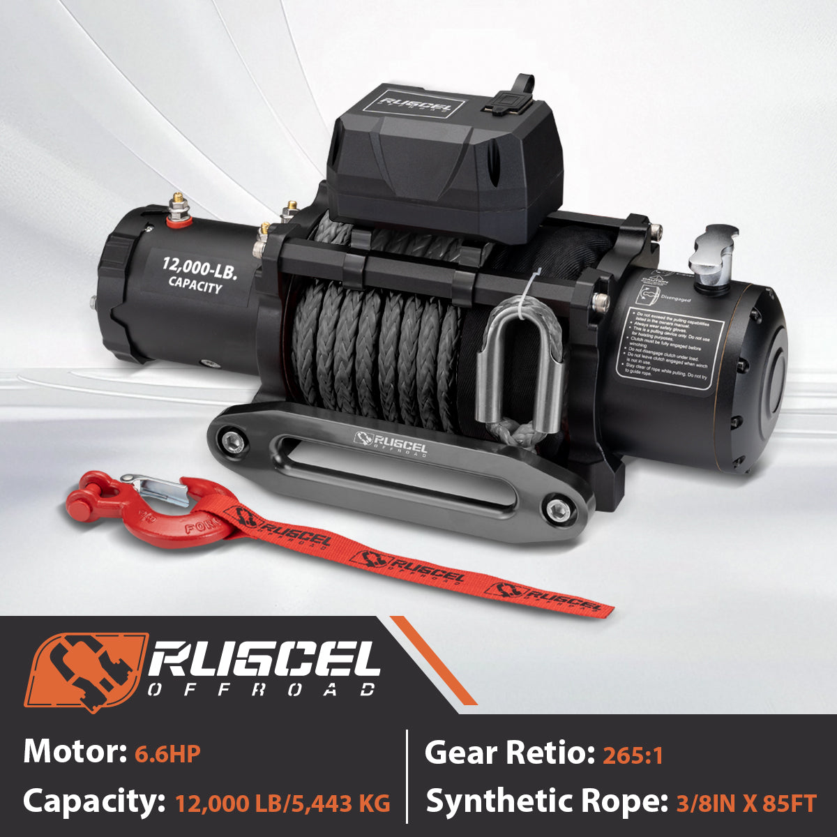RUGCEL 12V 12000LB WINCH Black Rope
