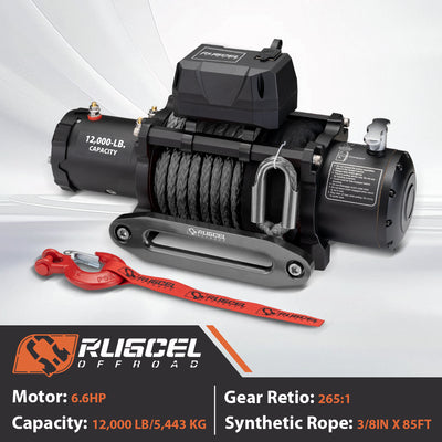 RUGCEL 12V 12000LB WINCH Black Rope