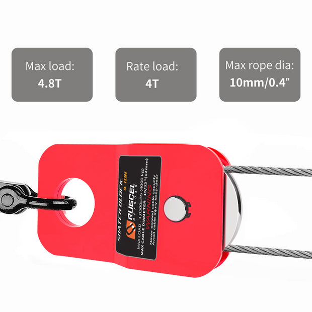 RUGCEL 4.8T Heavy Duty Recovery Winch Snatch Block,10500lb Capacity(Red)