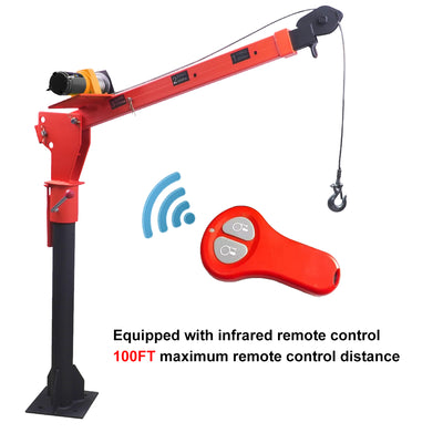 RUGCEL 1100lb Folding Truck-Mounted Crane with 12V 3500lb Wireless Remote Electric Winch