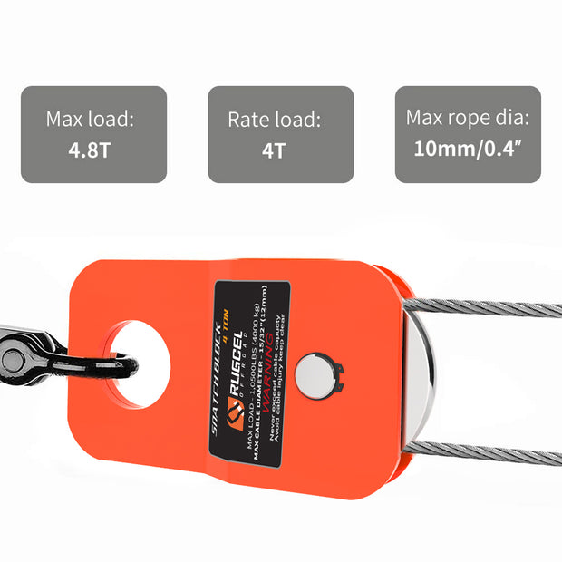 RUGCEL 4.8T Heavy Duty Recovery Winch Snatch Block,10500lb Capacity(Orange)