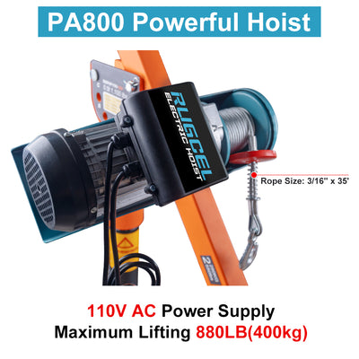RUGCEL 1100lb Folding Household Hoist Truck Crane with 110V Electric 880lb Hoist