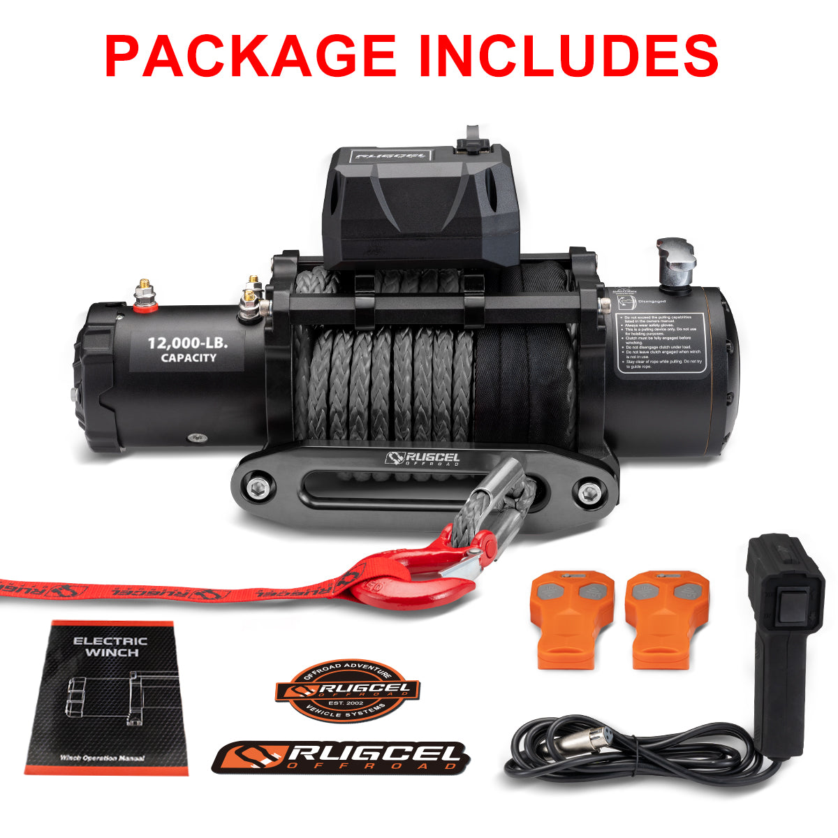 RUGCEL 12V 12000LB WINCH Black Rope