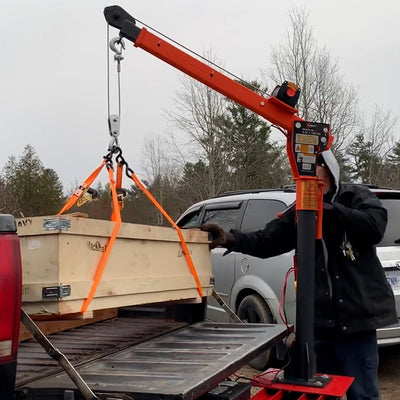 RUGCEL 1100lb Folding Truck-Mounted Crane with 12V 3500lb Electric Winch