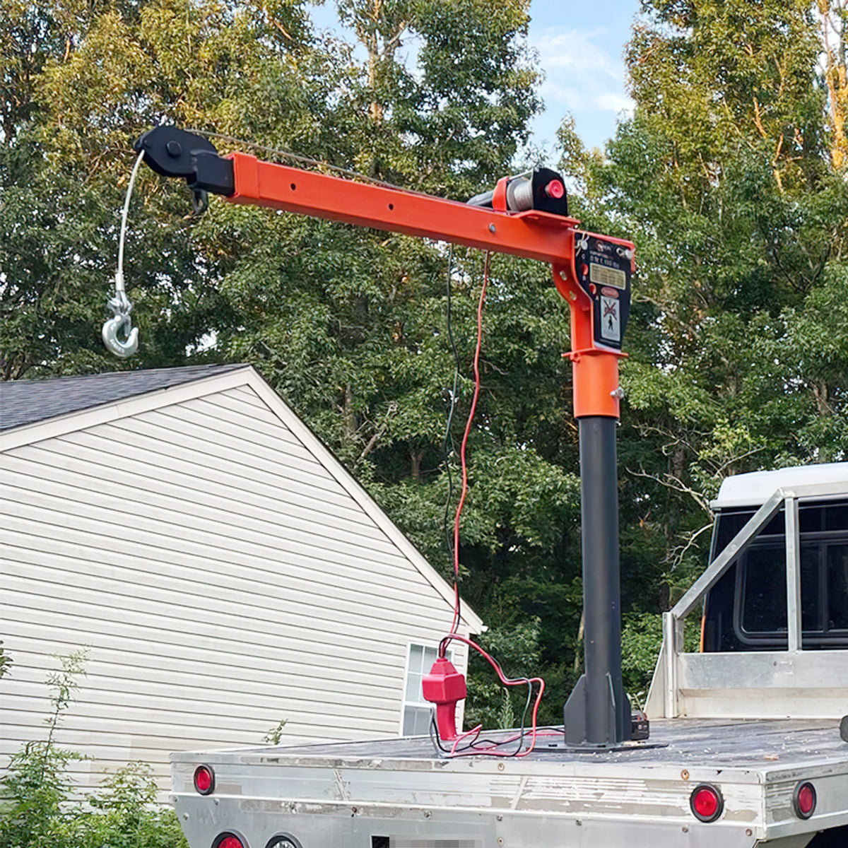 RUGCEL 1100lb Folding Truck-Mounted Crane with 12V 3500lb Electric Winch