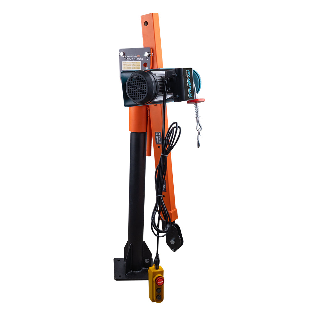 RUGCEL 1100lb Folding Household Hoist Truck Crane with 110V Electric 880lb Hoist