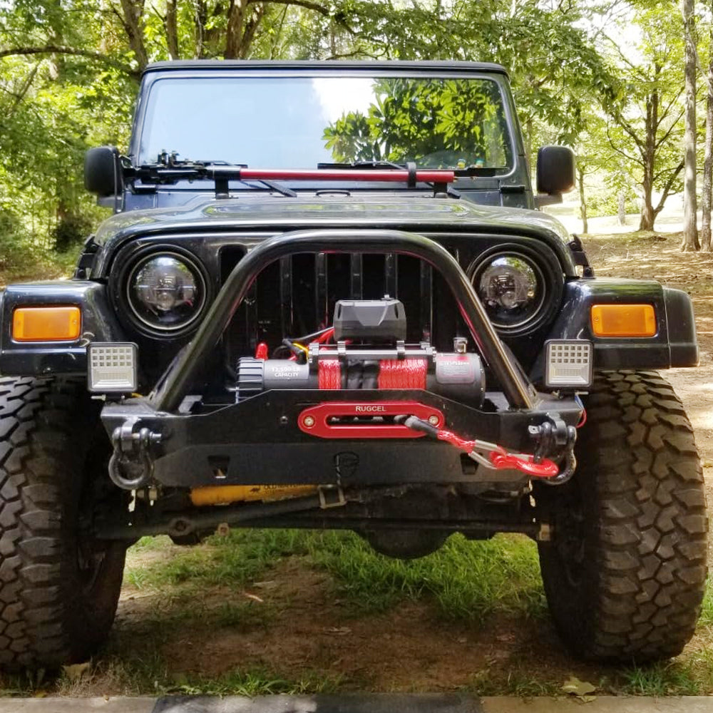 RUGCEL 12V 13500LB WINCH Red Synthetic Rope