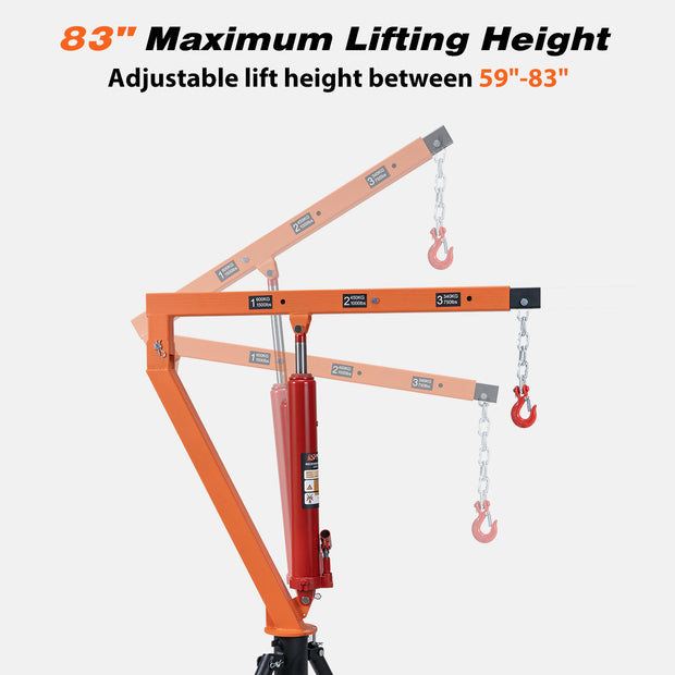 RUGCEL 1500 lb Stretchable Receiver Hitch Mounted Hydraulic Swivel Pickup Truck Crane
