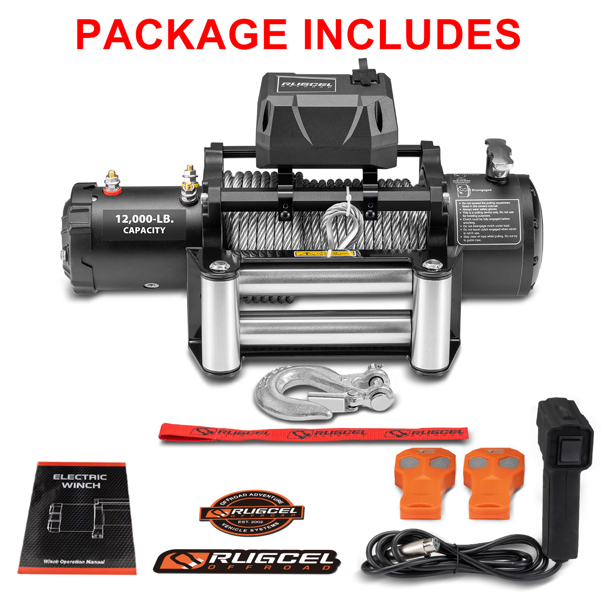 RUGCEL 12V 12000LB WINCH Steel Rope