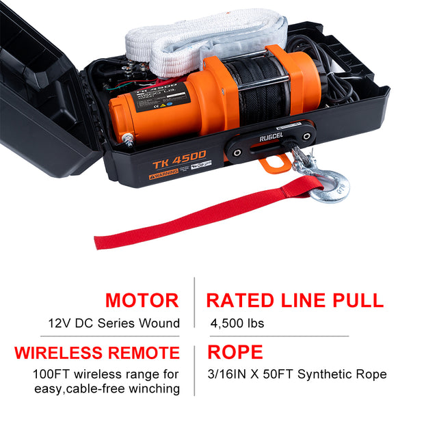 RUGCEL WINCH 12V DC Electric Portable Utility Winch 4500LB