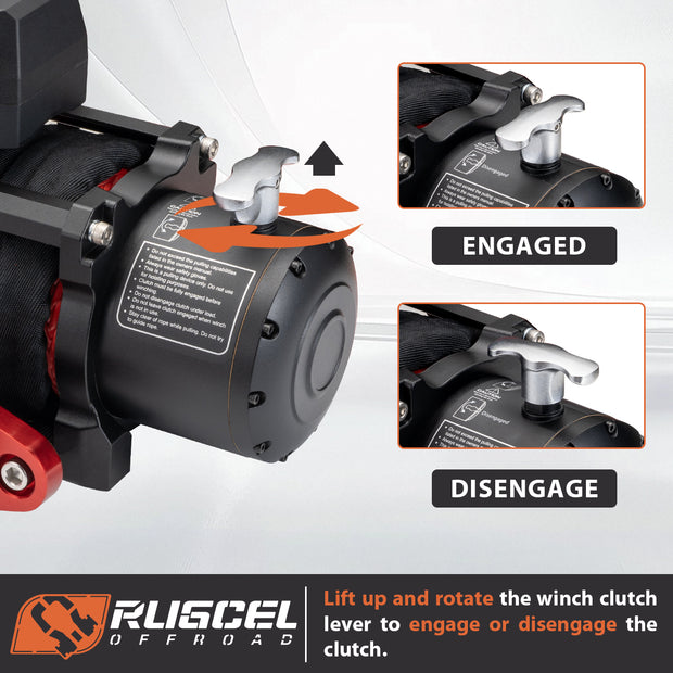 RUGCEL 12V 13500LB WINCH Red Synthetic Rope