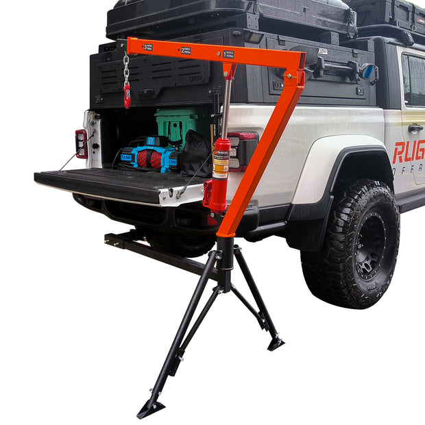 RUGCEL 1500 lb Stretchable Receiver Hitch Mounted Hydraulic Swivel Pickup Truck Crane