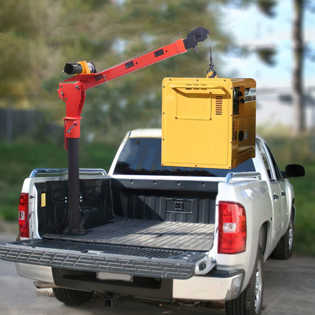 RUGCEL 1100lb Folding Truck-Mounted Crane with 12V 3500lb Wireless Remote Electric Winch