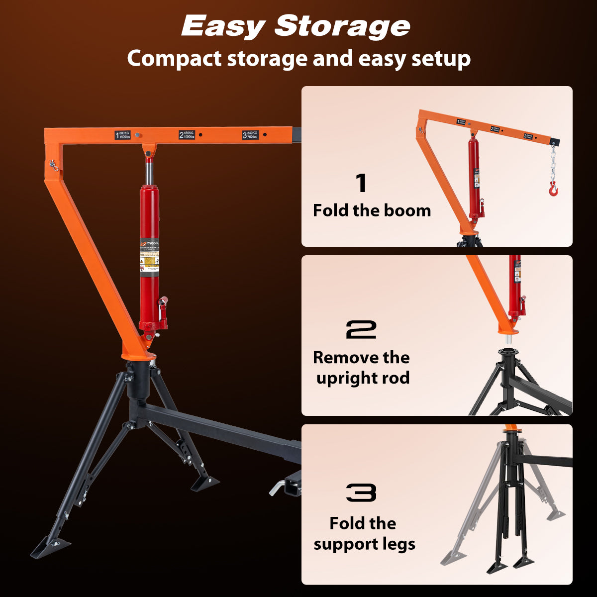 RUGCEL 1500 lb Stretchable Receiver Hitch Mounted Hydraulic Swivel Pickup Truck Crane