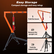 RUGCEL 1500 lb Stretchable Receiver Hitch Mounted Hydraulic Swivel Pickup Truck Crane
