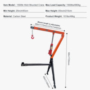 RUGCEL 1500 lb Stretchable Receiver Hitch Mounted Hydraulic Swivel Pickup Truck Crane
