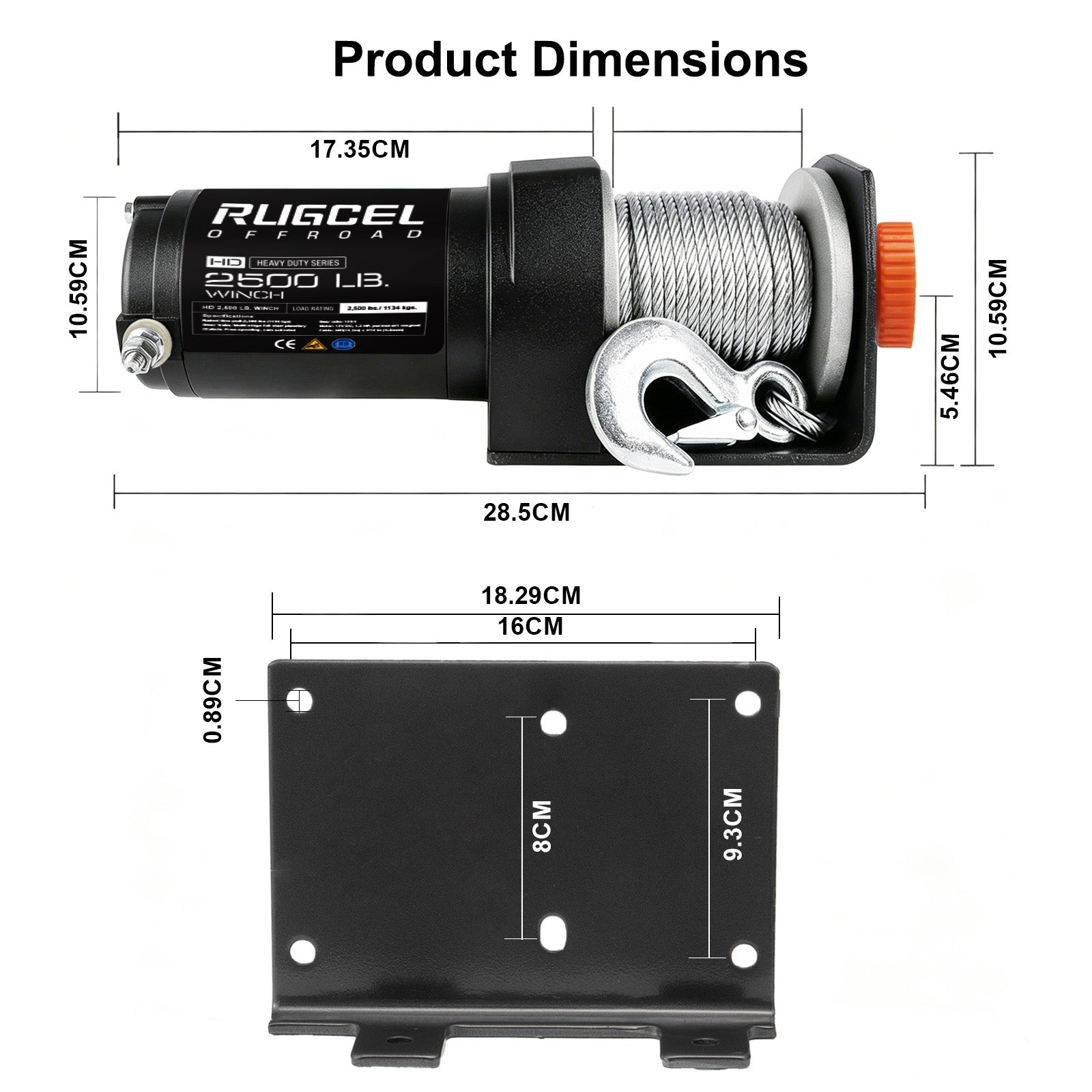 RUGCEL 12V 2500LB WINCH ATV/UTV Steel Rope