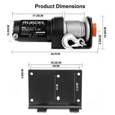 RUGCEL 12V 2500LB WINCH ATV/UTV Steel Rope