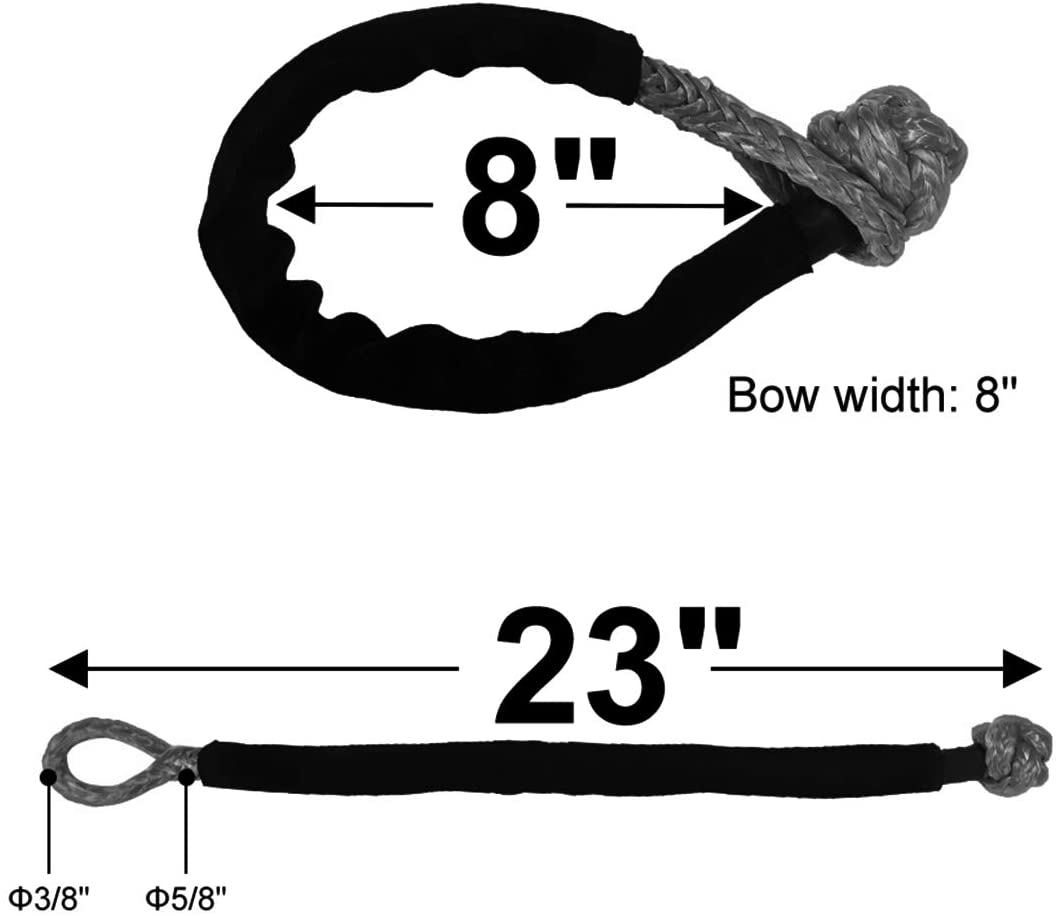 RUGCEL Synthetic Soft Shackle(47,000LB Breaking Strength) for Boating ATV UTV SUV 4X4 Truck Recovery (3/8'') (Gray-Black)